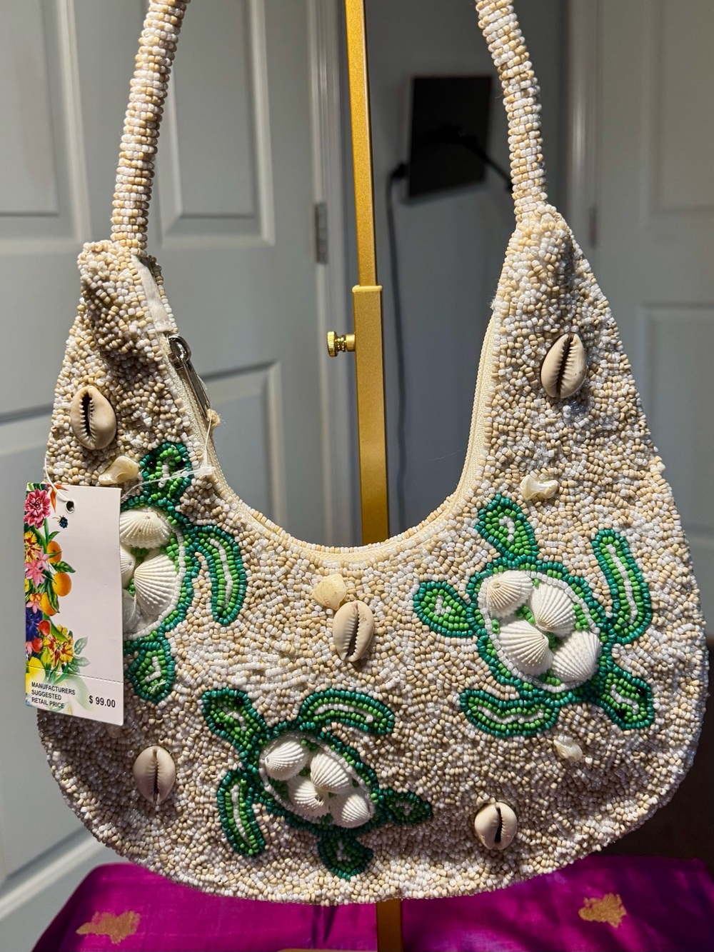 NWT America & Beyond Beaded Sea Turtle Shell Hobo Bag Resort